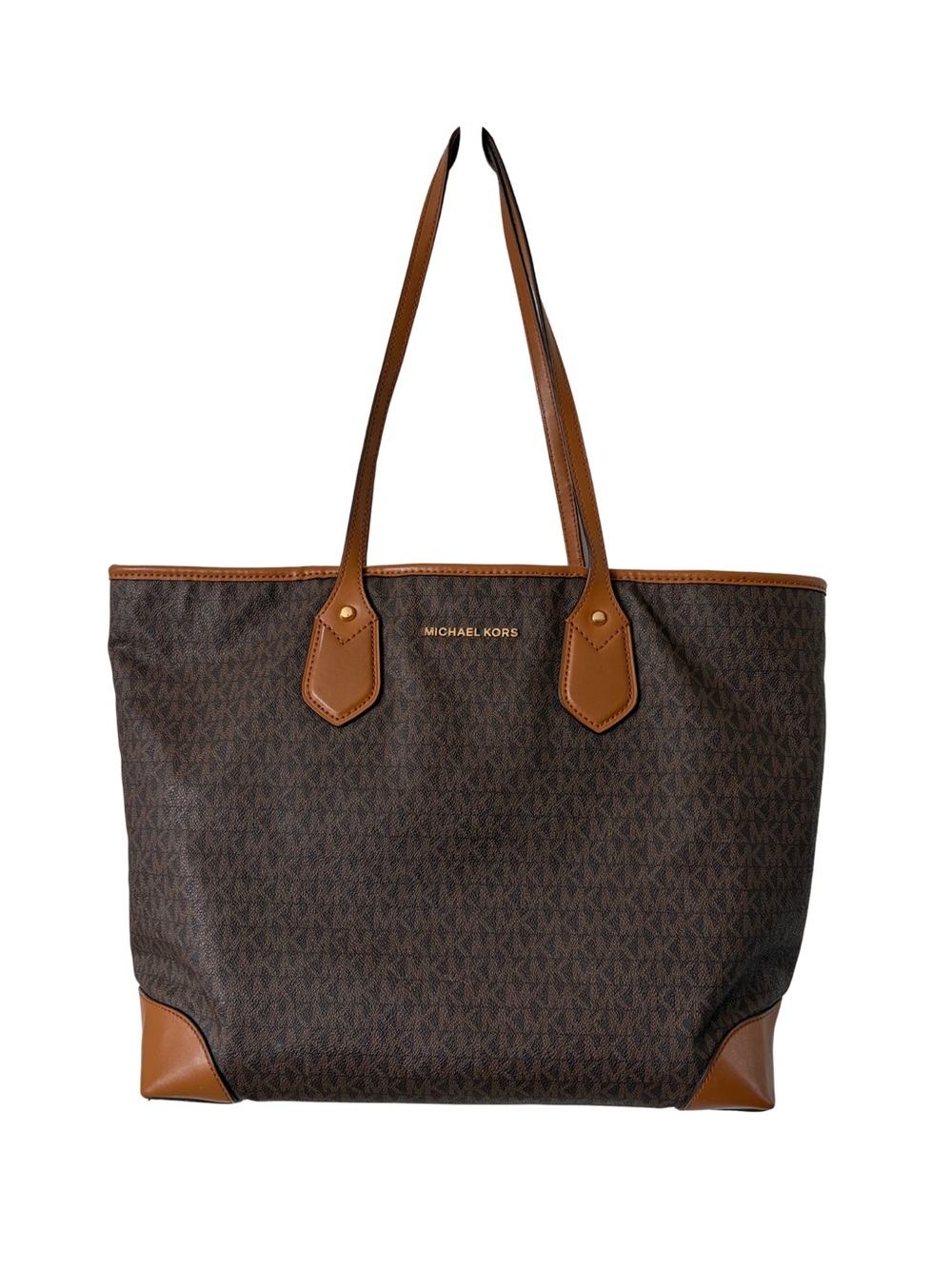 Michael Kors Eva Large Signature Logo Coated Canvas Tote Brown Acorn